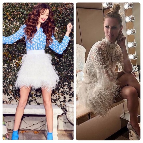 Rare alice + olivia cina ostrich feather skirt size 4 white NWT - Picture 5 of 16